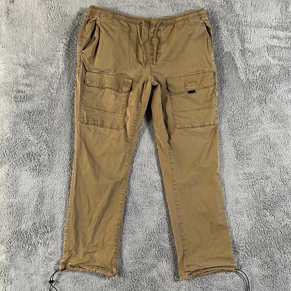 Arizona Hiking Cargo Pants Mens XL Brown Adjustable Waist Drawcord Tapered Leg